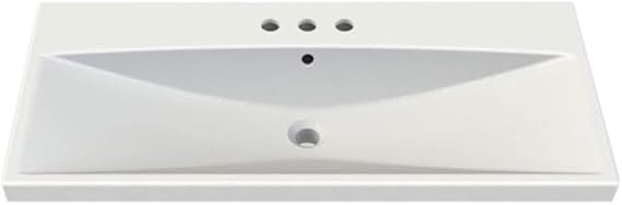 032400-U-Three Hole Elite Rectangle Ceramic Wall Mounted/Self Rimming Sink, White