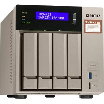 QNAP Turbo NAS TVS-473e NAS Storage System, AMD RX-421BD, 16GB DDR4, 1TB SSD for Ultra Fast Storage, 8TB HDD, Radeon R7 Graphics, RAID, QTS 4.3 Operating System