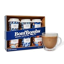 BomBombs Coffee Mix Gourmet Gift Set in Mini Cup Packaging, Includes 6 Instant Coffees in House Blend and Caramel Flavors, Small Coffee Sampler Gift Basket for Coffee Lovers