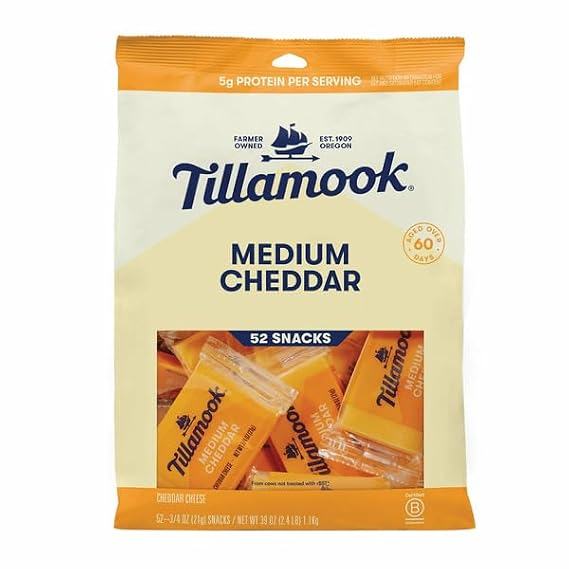 Medium Cheddar Snacking Cheese, 0.75 oz, 52-count, Cheddar Snacking Cheese; Medium cheddar cheese; Individually wrapped; 0.75 oz portions.