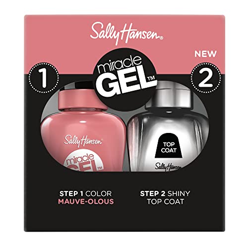 Sally Hansen Miracle GelTM, Mauve-olous and Shiny Top Coat Duo, Long Lasting, Gel-Like Formula, No UV Lamp Needed, Nail Polish Duo