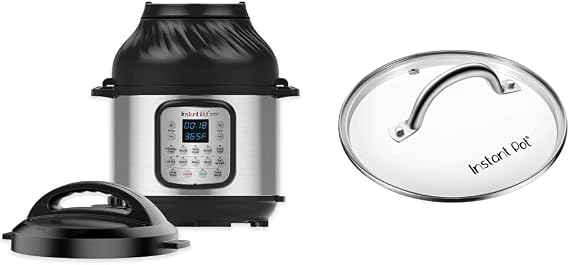 Instant Pot Duo Crisp Pressure Cooker 11 in 1, 8 Qt with Air Fryer, Roast, Bake, Dehydrate and more & Genuine Instant Pot Tempered Glass lid, Clear 10 Inch (26 cm) 8 Quart