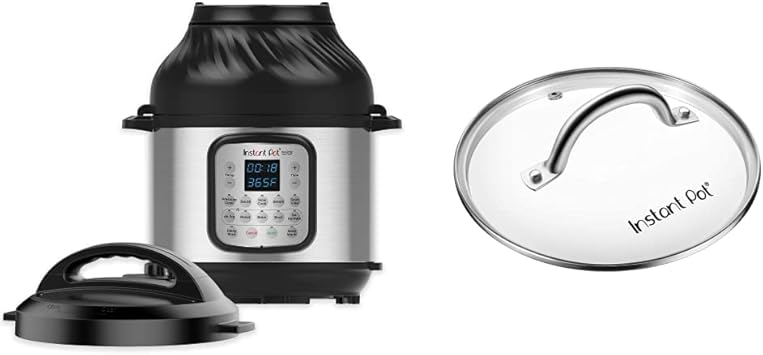 Instant Pot Duo Crisp Pressure Cooker 11 in 1, 8 Qt with Air Fryer, Roast, Bake, Dehydrate and more & Genuine Instant Pot Tempered Glass lid, Clear 10 Inch 26 cm 8 Quart
