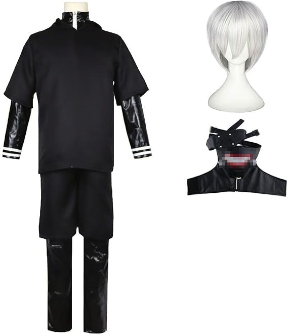 趣味オンライン 金木研 コスプレ 衣装 コスチューム 戦闘服 コスプレウィッグ マスク 目帯 付き