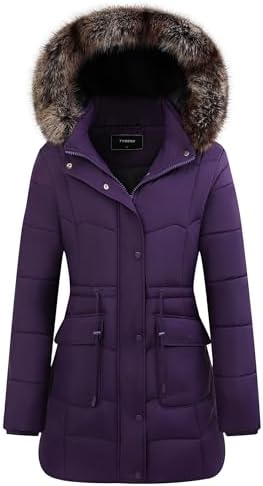 GOLDLADIES Womens Long Winter Puffer Coat Waterproof Jacket Thickened Down Alternative Parka with Detachable Hood