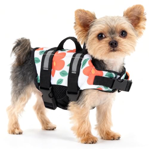 Teacup Dog Life Jacket, XXS Dog Life Jacket, Patterned Surface Elastic Adjustment Puppy Life Jackets for Small Dogs with Safety Pom Buckle, Small Dog & Cat Life Jackets 3-9 Lbs