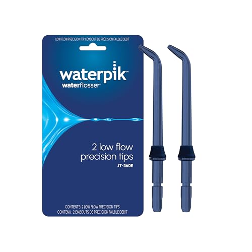 Waterpik Genuine Precision Low-Flow Tips Replacement for the WP-360 Cordless Handheld Water Flosser Formerly Classic Jet Refill Heads Nozzles JT-360E, 2 Count, Blue