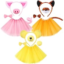 HooLing 3 Set Mardi Gras Costume Accessories Set for Kids Pink Piggy Headband Tiger Headwear Bear Headband Nose Ear Bowtie Tail Fancy Tutu Skirt for Halloween Party Cosplay Dress up