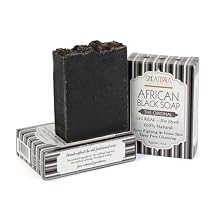Shea Terra Organics Authentic African Black Soap Bar| Non Toxic All Natural Black Soap Full Body Wash that Cleanse, Refine, Firm Skin, Remove Acne and Wrinkles, and Manage Psoriasis and Eczema 4 oz
