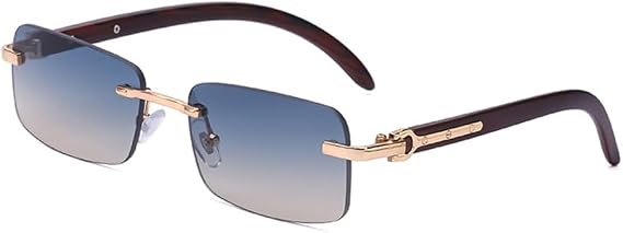 LVTFCO Small Rectangle Rimless Sunglasses, Men's, Luxury Vintage Frameless Sunglasses, Classic Glasses, UV400, blue orange