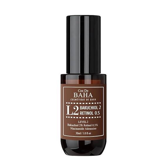 Cos De BAHA L2 Bakuchiol 2% + Retinol 0.5% Face Serum 1 Fl Oz Intermediate Level 2 Retinol, Niacinamide & Panthenol Hydrating Night Serum (30 ml)
