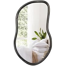 Asymmetrical Wall Mirror Rustic Brown Farmhouse Irregular Mirrors Wood Framed Mirror for Wall Wall Mirrors Decorative Hanging Mirrors for Wall Living Room Bedroom Entryway