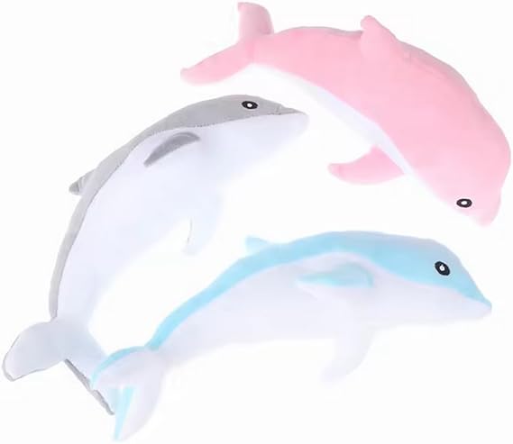 GracesDawn 3 Pieces, Dolphin Filled Animal Plush Pillow, Super Soft Doll, Ocean Animal Plush Toy for Boys and Girls as a Sleeping mat Gift, (Blue, Pink, Gray) 10 inches Long