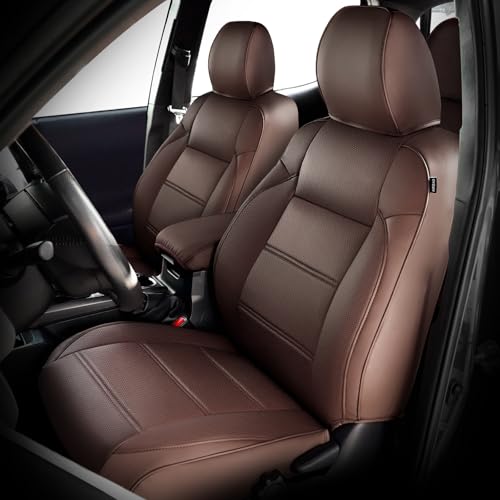 DrCarNow for Toyota Tacoma Seat Covers 2016-2023, Fit for Tacoma 3rd Gen Leather Pickup Seat Cover Crew CabDouble Cab 2016 2017 2018 2019 2020 2021 2022 2023 Waterproof Full Set Accessories Brown