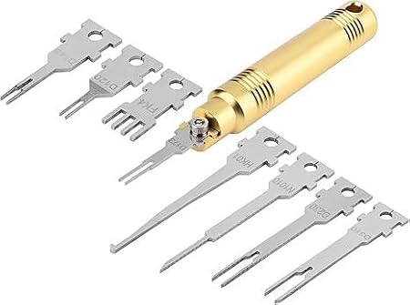 Terminal and Pin Removal Tool Set, Electrical Pin Extraction Tool, Cable Connector Pin Tool, Includes 8 Universal Replacement Tips, Suitable for Automotive and Computer Repair.