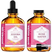 Jojoba Oil + Rose Water for Face Facial Toner Bundle by Leven Rose - Jojoba Moisturizer for Skin Hair Body and Nails 4 oz & Pure Moroccan Rosewater 4 oz