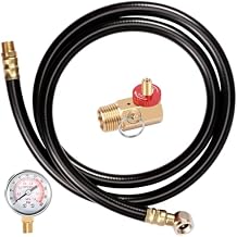 Air Tank Repair Kit with 0-200 PSI Pressure Gauge, 4ft PVC Air Hose Assembly & Heavy Duty Brass Manifold - Replacement Valve Kit for Portable Carry Tanks - 1/2" MNPT Tank End, 1/4" NPT Tire Chuck