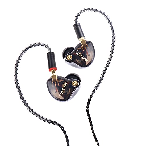 Luxtude CX1 Earphones Wired Earbuds in-Ear Monitor Headphones, Tangle-Free MMCX Corded Noise-Isolating IEM Ear Phones, HiFi Sound DD Bass Driven Sound, Carry Case, Ear Buds Tips Clear Brown, No Mic