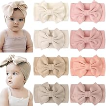 CELLOT 8 Colors Super Stretchy Soft Knot Baby Girl Headbands with Hair Bows Nylon Head Wrap For Newborn Baby Girls Infants Toddlers Kids