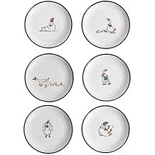 Cute Cartoon Animals Pattern Ceramic Sauce Dishes, Seasoning Dishes, Sushi Soy Dipping Bowls, Appetizer Plates, Dessert Plates, Little Cat Bird Feeding Bowls, Set of 6-Goose-5 Inch