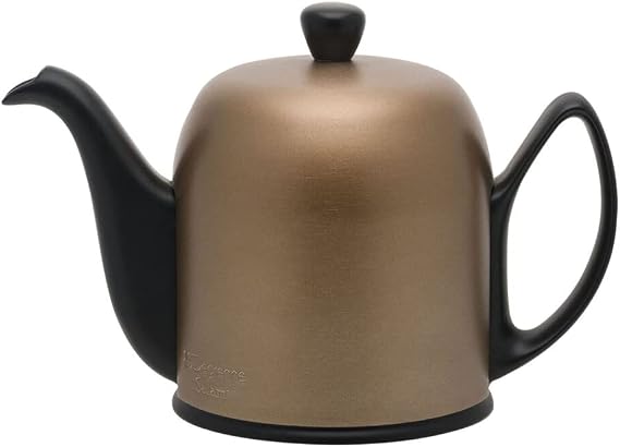 Degrenne Salam Luxury French Tea Pot - Porcelain Teapot with Bronze Aluminum Cover, Ceramic Tea Kettle for Loose Tea, Removable Infuser, 6 Cup Capacity, 36oz - Black