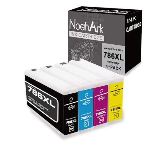NoahArk 4 Packs 786XL Remanufactured Ink Cartridge Replacement for Epson 786 T786XL High Yeild for Workforce Pro WF-4630 WF-4640 WF-5110 WF-5190 WF-5620 WF-5690 Printer Black, Cyan, Magenta, Yellow