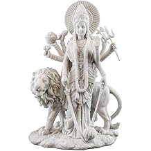 Top Collection Durga Female Hindu Statue with Lion- Divine Mother of The Universe Goddess Sculpture - Collectible East Asian New Age Figurine (White Marble)