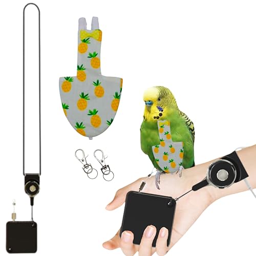 Bird Leash Harness and Diaper Set, Mini Bird Leashes, Birds Adjustable Outdoor Flying Training and Diapers, Chick Diapers, Flight Suit Accessories for Budgie Conure Parakeet Cockatiel Pineapple, S