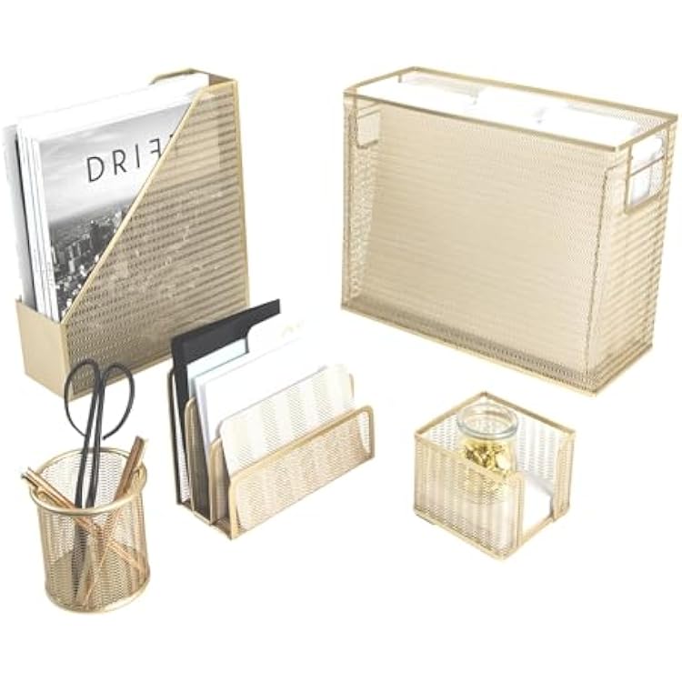 BLU MONACO | Gold Desk File Folder Organizer Set | Desktop Hanging File Organizer with Letter Size Holder | Hanging File Folders Organizer Office Accessories