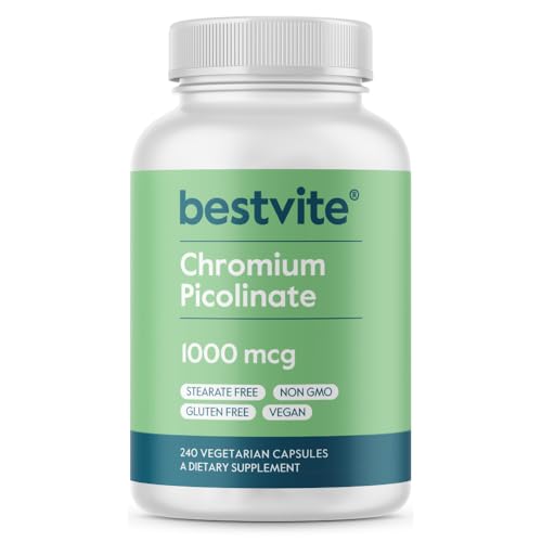 BESTVITE Chromium Picolinate 1000mcg 240 Vegetarian Capsules - No Stearates - Vegan, Gluten Free, Non-GMO - Mineral Supplement - Supports Healthy Metabolism - Easy-to-Swallow Capsules