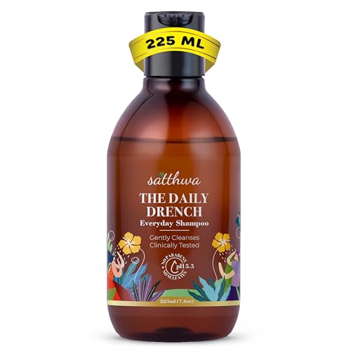 Satthwa Daily Drench - Everyday Mild Shampoo | Powered By Niacinamide | pH 5.5 | SLS & Paraben Free | All Hair Types | For Men & Women - 225ml