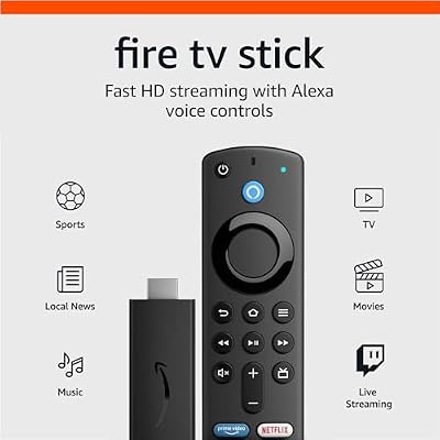 Amazon Fire TV Stick, sharp picture quality, fast streaming, free & live TV, Alexa Voice Remote with TV controls