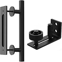 WINSOON 12" Sliding Barn Door Handles Black Hardware with Flush Finger Pull and Floor Guide Wall Mounted 8 Setup Options