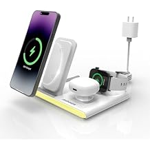 Jabees PowerGlow 4-in-1 Wireless Charging Station with 2-Color LED Night Light - Fast Qi Charger for iPhone 15/14/13, Samsung Galaxy, Apple Watch & AirPods Pro [Black]