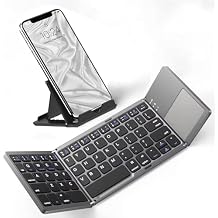 Slim Foldable Wireless Keyboard Compatible with Alcatel GO FLIP with TOUCHPAD Mouse Fully Universal Providing 48H Use, 560 Days Standby, Portable, Compact, Tri-Fold, Rechargeable!