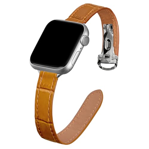 Genuine Leather Band for Apple Watch with Cartier Clasp, Vintage Style Leather Strap for Apple Watch Women Men, Compatible with Apple Watch Series 11 10 9 8 7 6 5 4 3 2 1 SE SE2 SE3 Ultra Ultra2 Ultra3, Classic Design for Work and Daily Wear, Brown