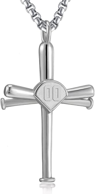 SKQIR Baseball Necklace for Men,Sports Baseball Cross Pendant Necklace with Number for Athletes Stainless Steel Baseball Cross Chain for Boy