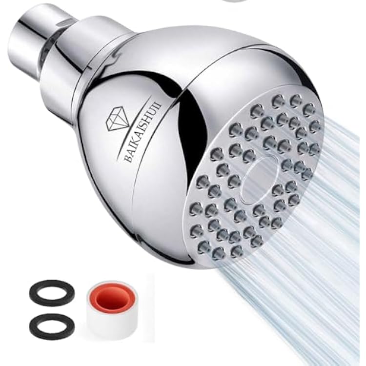 High Pressure Shower Head 3 Inches Showerhead Chrome with Adjustable Swivel Joint Best Pressure Boosting Wall Mount Fixed Bathroom Showerhead For Low Flow Showers Anti-clog leak 1.8 GPM DOE CEC
