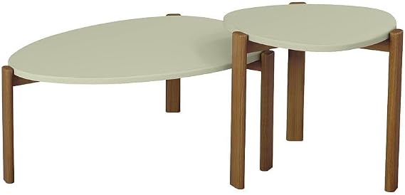 Manhattan Comfort Mid-Century Modern Gales End Table and Coffee Table with Solid Wood Legs in Pistachio Green