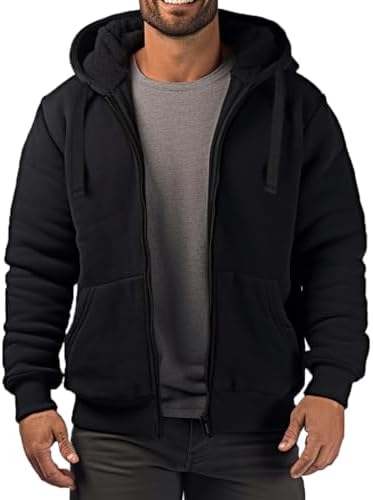 Winter Hoodies for Men,Sherpa Fleece Lined Jackets Thermal Fashion Hooded Coats Zip Up Sweatshirt