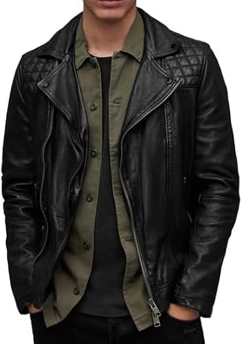 Mens Black Padded Sleeves Leather Jacket lapel Collar Biker Winter Wear Black Real Leather Jacket for Mens