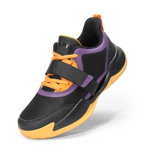 DREAM PAIRS Kids Basketball Shoes Boys Girls Low-top Sneakers Durable Sports Shoes Lace-up Breathable School Trainers for Little Big Kids Youth,Size 6 Big Kid,BlackGoldPurple,SDBS2401K