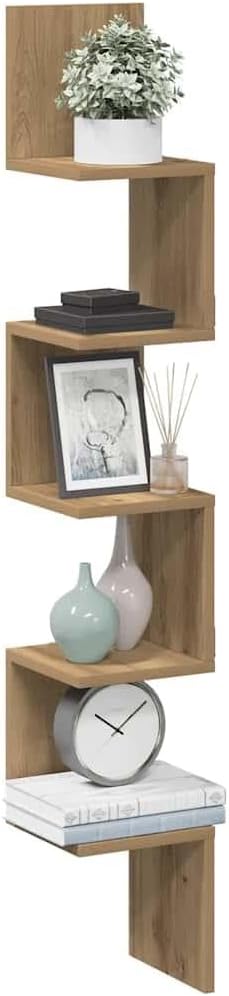 Zig Zag Köşe Duvar Rafı/Kitaplık Atlantik Çam 20x20x130 Modern Minimalist Köşe Rafı