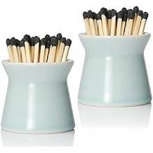 2 Pack Match Holder with 6 Pcs Strikers, Handmade Ceramic Match Box for All Matches, Cute Home Decor Match Jar with Striker for Candle, Fireplace, Parlor. (Sold Without Matches) (Baby Blue)