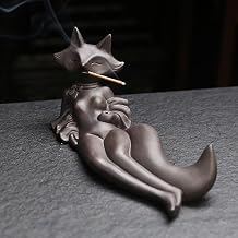 ChangWanna Incense Holder for Sticks - Funny Fox Insence Burner Ash Catcher, Cute Ceramic Insense Stand with 45 Sandalwood Incense Sticks for Aromatherapy/Yoga/Meditation/Home Living Room Office Decor
