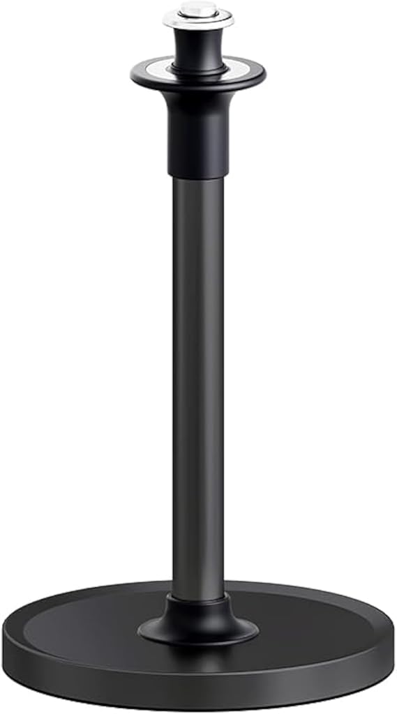 VEHHE Paper Towel Holder Countertop, Black Paper Towel Holder Stand with Spring Damping for Kitchen Bathroom, One Hand Tear Paper Stainless Steel Paper Towel Holder with Weighted Base and Suction Cups