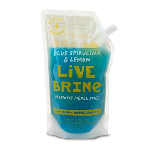 Olive My Pickle Probiotic Pickle Juice - 19.5 Ounces | 1 Pack Bundle of LiveBrine Blue Spirulina & Lemon Pickle Juice with Natural Probiotics and Digestive Enzymes for Gut Health - 13 Pickle Shots