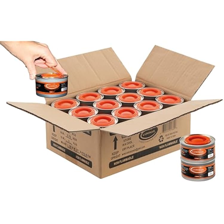 Luminar Resealable-Wick Chafing Fuel Cans, 24 Pack, 2 Hour - Premium Quality Burners for Food Warmers - No More Spills, Waste, or Hassle - Perfect for Convenient, and Long-Lasting Event Catering