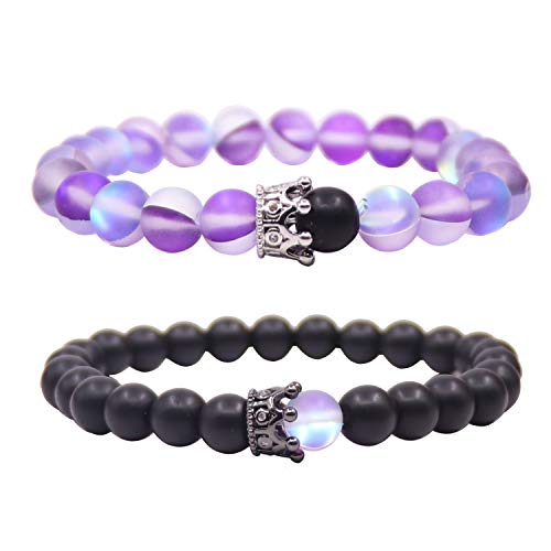 UEUC King&Queen Crown Distance Couple Bracelets His and Her Friendship 8mm Beads Bracelet