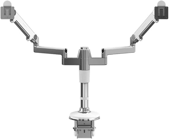 Humanscale M2 M/Flex Dual 2 Monitor Arm 8" Straight Link/Dynamic Link 12" High Post with Integrated Clamp Mount Aluminum White MF22WFFC12
